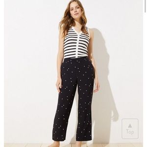 LOFT PETITE DOTTED FLUID WIDE LEG PANTS IN BLACK